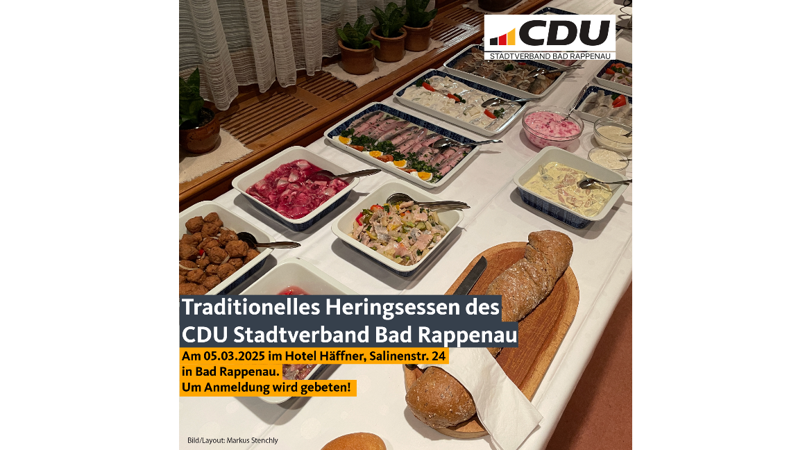 Einladung zum Heringsessen des CDU Stadtverband Bad Rappenau am Aschermittwoch 2025